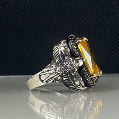 Yellow Citrine Stone 925 Sterling Silver Men Ring