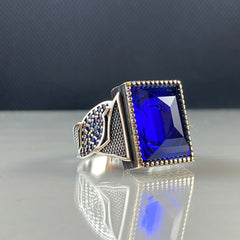 Sapphire Gemstone 925 Solid Silver Men Handmade Ring