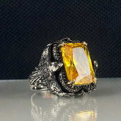 Yellow Citrine Stone 925 Sterling Silver Men Ring