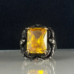 Yellow Citrine Stone 925 Sterling Silver Men Ring