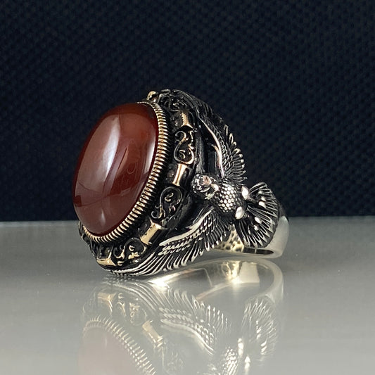 Red Agate Gemstone 925 Sterling Silver Men Handmade Ring