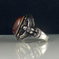 Red Agate Gemstone 925 Sterling Silver Men Handmade Ring