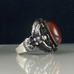 Red Agate Gemstone 925 Sterling Silver Men Handmade Ring