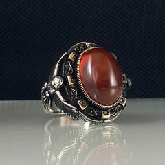 Red Agate Gemstone 925 Sterling Silver Men Handmade Ring