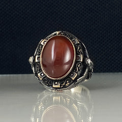 Red Agate Gemstone 925 Sterling Silver Men Handmade Ring