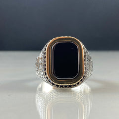 Hand Engraved Black Onyx Stone 925 Silver Men Ring