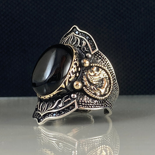 Archer Thumb Onyx Gemstone 925 Sterling Silver Men Ring