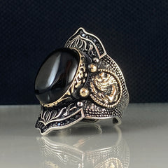 Large Onyx Gemstone Archer Thumb Zihgir 925 Solid Silver Ring