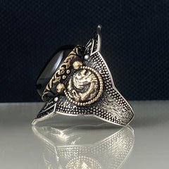 Large Onyx Gemstone Archer Thumb Zihgir 925 Solid Silver Ring