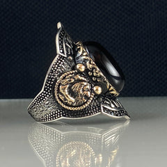 Large Onyx Gemstone Archer Thumb Zihgir 925 Solid Silver Ring