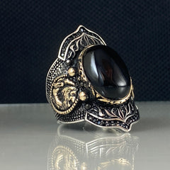 Large Onyx Gemstone Archer Thumb Zihgir 925 Solid Silver Ring