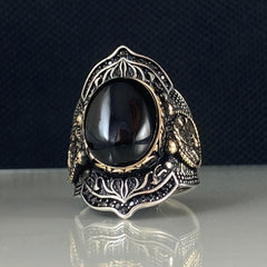 Large Onyx Gemstone Archer Thumb Zihgir 925 Solid Silver Ring