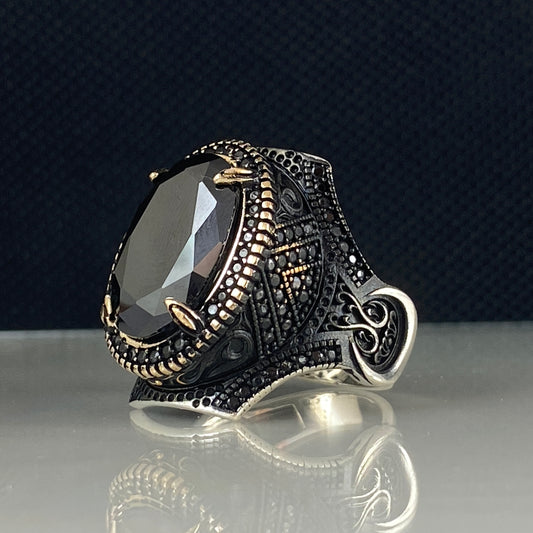 Black Onyx Gemstone 925 Solid Silver Men Handmade Ring