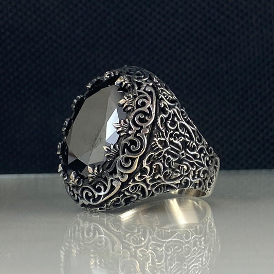 Black Oval Onyx Stone 925 Sterling Silver Men Handmade Ring