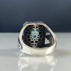 Classic Blue Stone 925 Sterling Silver Aquamarine Men Ring