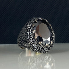 Black Oval Onyx Stone 925 Sterling Silver Men Handmade Ring