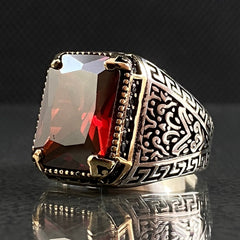 Red Ruby Gemstone 925 Solid Silver Ring For Mens