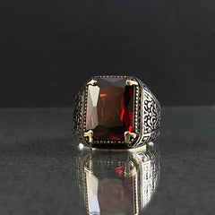 Red Ruby Gemstone 925 Solid Silver Ring For Mens