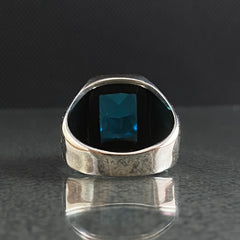 Blue Aquamarine Stone 925 Silver Ring For Mens