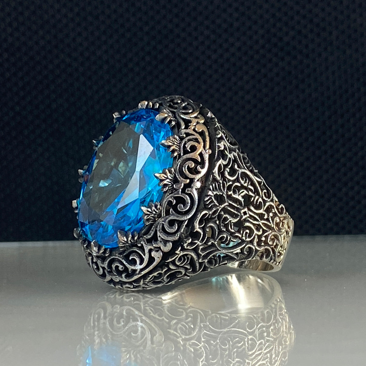 Aquamarine Blue Stone 925 Sterling Silver Men Ring