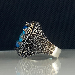 Aquamarine Blue Stone 925 Sterling Silver Men Ring