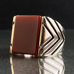 Agate 925 Sterling Silver Red Stone Ring For Men