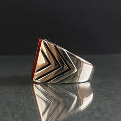 Agate 925 Sterling Silver Red Stone Ring For Men