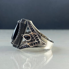 Black Onyx Gemstone 925 Solid Silver Men Ring