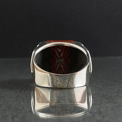 Agate 925 Sterling Silver Red Stone Ring For Men