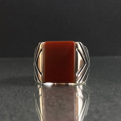 Agate 925 Sterling Silver Red Stone Ring For Men