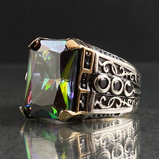 Mystic Topaz 925 Sterling Silver Men Ring