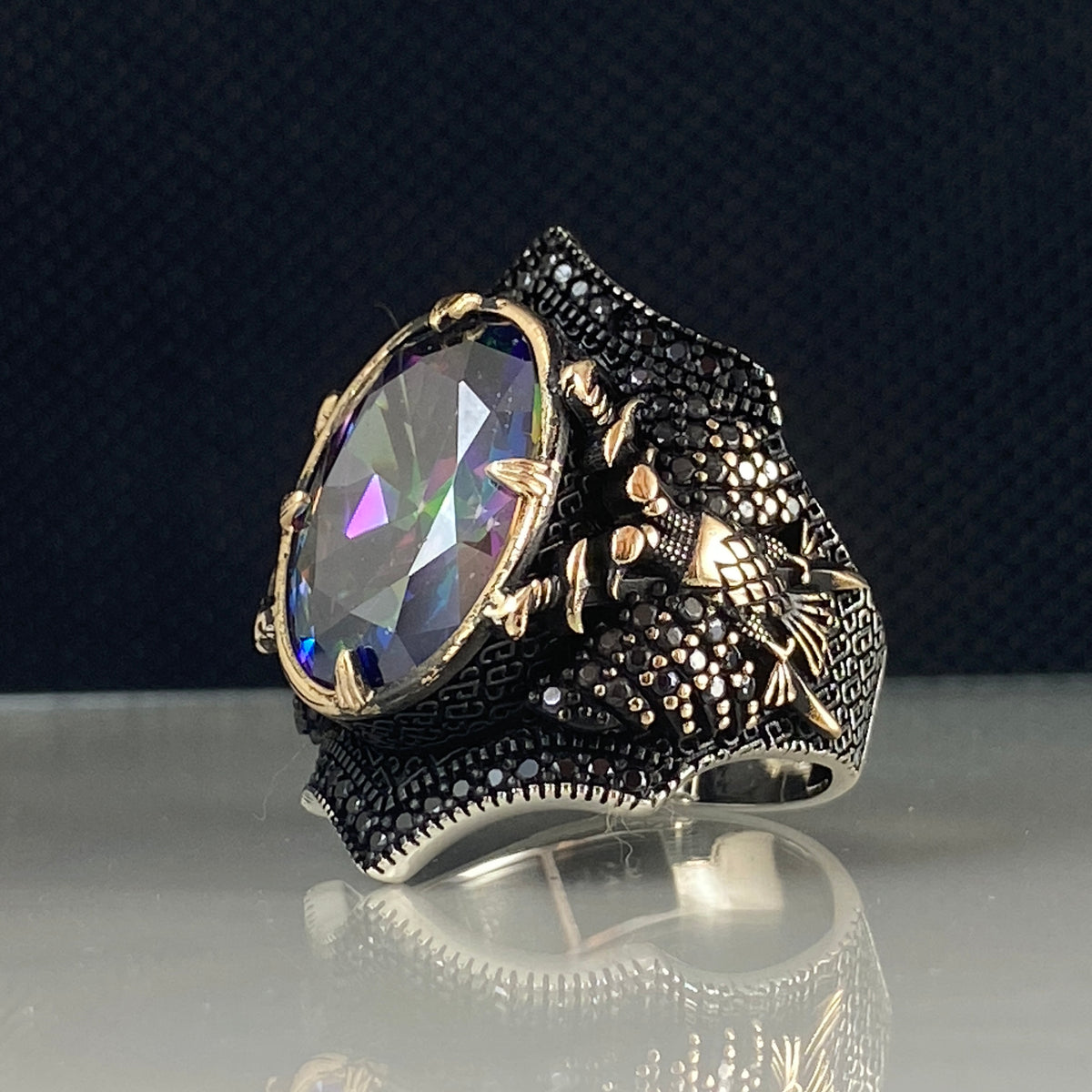 Mystic Topaz Gemstone 925 Sterling Silver Men Ring