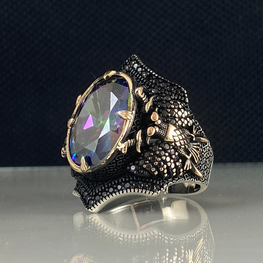 Mystic Topaz Gemstone 925 Sterling Silver Men Ring