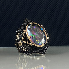 Mystic Topaz Gemstone 925 Sterling Silver Men Ring