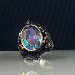 Mystic Topaz Gemstone 925 Sterling Silver Men Ring