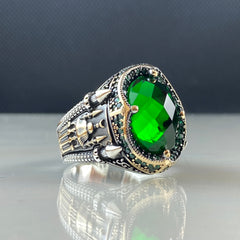 Anillo de plata maciza de piedra esmeralda 925, anillo de piedra preciosa esmeralda verde 