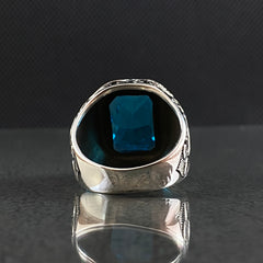 Aquamarine 925 Sterling Silver Ring For Men