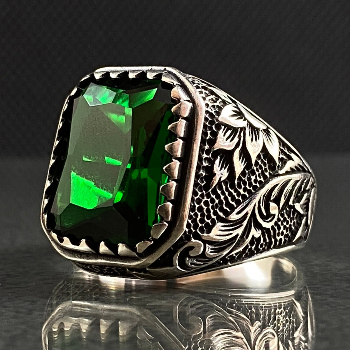 Anillo de plata maciza de piedra esmeralda 925, anillo de piedra preciosa esmeralda verde 