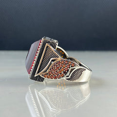 Red Color Stone Ruby 925 Sterling Silver Men Ring