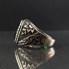 Emerald Gemstone 925 Solid Silver Men Ring