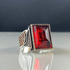 Red Color Stone Ruby 925 Sterling Silver Men Ring