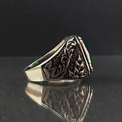 Emerald Gemstone 925 Solid Silver Men Ring