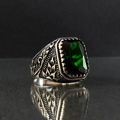 Emerald Gemstone 925 Solid Silver Men Ring