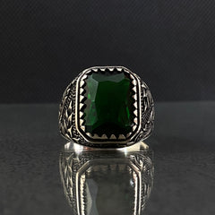 Anillo de plata maciza de piedra esmeralda 925, anillo de piedra preciosa esmeralda verde 