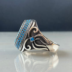 Turquoise Gemstone 925 Solid Silver Men Handmade Ring