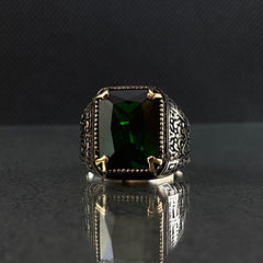 Anillo de plata maciza de piedra esmeralda 925, anillo de piedra preciosa esmeralda verde 