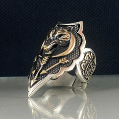 Lion Archer Thumb 925 Solid Silver Men Ring