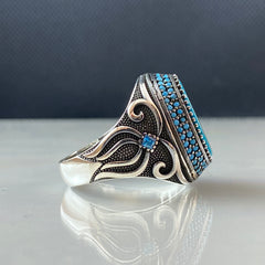 Turquoise Gemstone 925 Solid Silver Men Handmade Ring