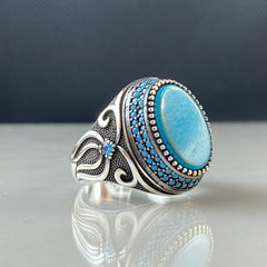 Turquoise Gemstone 925 Solid Silver Men Handmade Ring