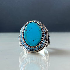 Turquoise Gemstone 925 Solid Silver Men Handmade Ring